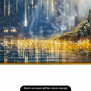 WR751-1-Golden Weeping Willow Tree Wall Art with Resin Encased Glittering Stone and Aluminium Frame (8)
