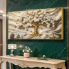 WR751-10-White Blossom Tree with Golden Trunk and Vases Wall Art with Resin Encased Glittering Stone Aluminium Frame (1)