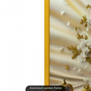 WR751-10-White Blossom Tree with Golden Trunk and Vases Wall Art with Resin Encased Glittering Stone Aluminium Frame (10)