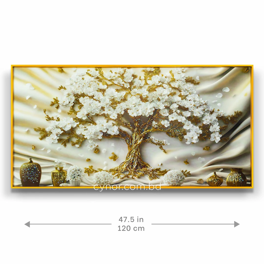 WR751-10-White Blossom Tree with Golden Trunk and Vases Wall Art with Resin Encased Glittering Stone Aluminium Frame (3) WR751-10-White Blossom Tree with Golden Trunk and Vases Wall Art with Resin Encased Glittering Stone Aluminium Frame (3)