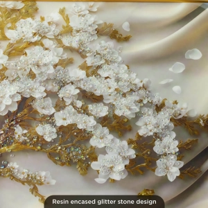 WR751-10-White Blossom Tree with Golden Trunk and Vases Wall Art with Resin Encased Glittering Stone Aluminium Frame (7)