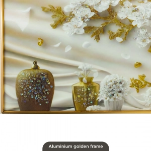 WR751-10-White Blossom Tree with Golden Trunk and Vases Wall Art with Resin Encased Glittering Stone Aluminium Frame (9)