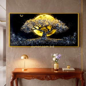 WR751-2-Tree of Life Golden Full Moon Wall Art with Resin Encased Glittering Stone Aluminium Frame (1)