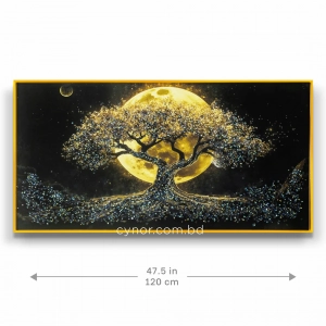 WR751-2-Tree of Life Golden Full Moon Wall Art with Resin Encased Glittering Stone Aluminium Frame (3)