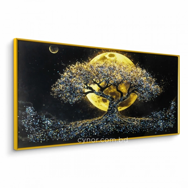 WR751-2-Tree of Life Golden Full Moon Wall Art with Resin Encased Glittering Stone Aluminium Frame (4)