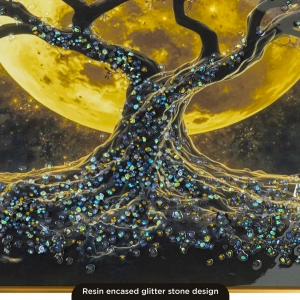WR751-2-Tree of Life Golden Full Moon Wall Art with Resin Encased Glittering Stone Aluminium Frame (6)