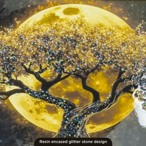 WR751-2-Tree of Life Golden Full Moon Wall Art with Resin Encased Glittering Stone Aluminium Frame (8)