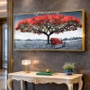 WR751-4-Red Blossom Tree with Park Bench Wall Art with Resin Encased Glittering Stone Aluminium Frame (1)