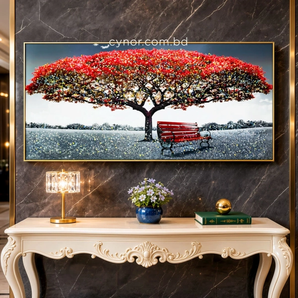 WR751-4-Red-Blossom-Tree-with-Park-Bench-Wall-Art-with-Resin-Encased-Glittering-Stone-Aluminium-Frame-(2)