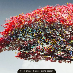 WR751-4-Red Blossom Tree with Park Bench Wall Art with Resin Encased Glittering Stone Aluminium Frame (3)