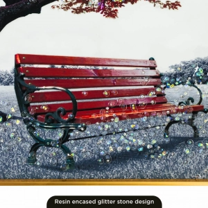 WR751-4-Red Blossom Tree with Park Bench Wall Art with Resin Encased Glittering Stone Aluminium Frame (5)