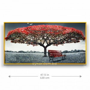 WR751-4-Red Blossom Tree with Park Bench Wall Art with Resin Encased Glittering Stone Aluminium Frame (8)