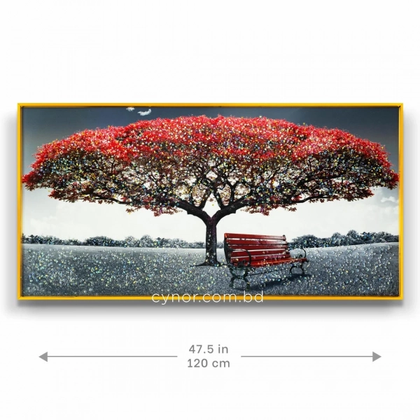WR751-4-Red Blossom Tree with Park Bench Wall Art with Resin Encased Glittering Stone Aluminium Frame (8)
