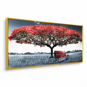 WR751-4-Red Blossom Tree with Park Bench Wall Art with Resin Encased Glittering Stone Aluminium Frame (9)