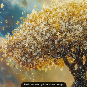 WR751-7-Golden Tree of Life in Celestial Sky Wall Art with Resin Encased Glittering Stone and Aluminium Frame (5)