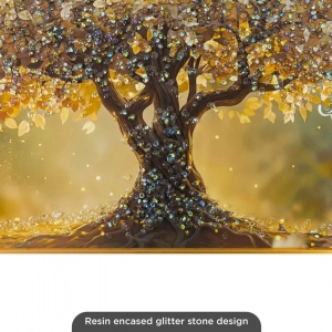 WR751-7-Golden Tree of Life in Celestial Sky Wall Art with Resin Encased Glittering Stone and Aluminium Frame (8)
