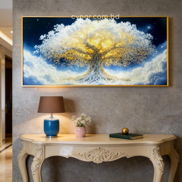 WR751-8-Celestial Tree of Life in Clouds Wall Art with Resin Encased Glittering Stone and Aluminium Frame (2)