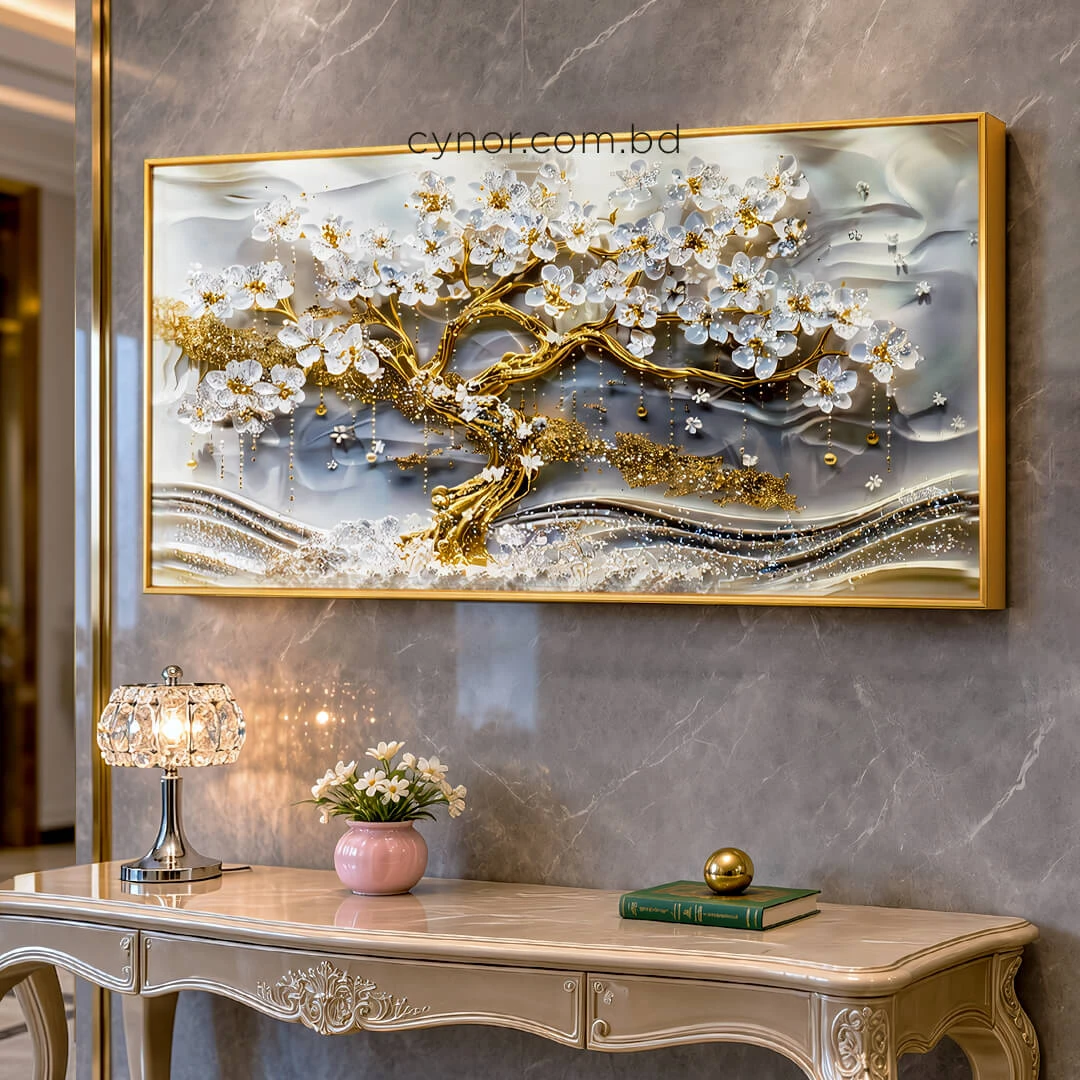 WR751-9-White Blossom Tree with Golden Trunk Abstract Wall Art with Resin Encased Glittering Stone Aluminium Frame (1) WR751-9-White Blossom Tree with Golden Trunk Abstract Wall Art with Resin Encased Glittering Stone Aluminium Frame (1)