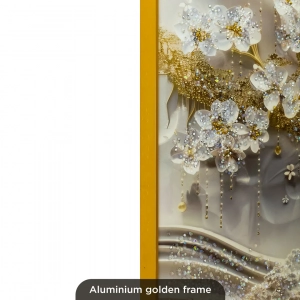 WR751-9-White Blossom Tree with Golden Trunk Abstract Wall Art with Resin Encased Glittering Stone Aluminium Frame (10)