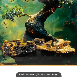 WR752-Bonsai Tree Golden Celestial Moon Wall Art with Resin Encased Glittering Stone and Aluminium Frame (6)