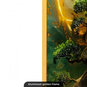 WR752-Bonsai Tree Golden Celestial Moon Wall Art with Resin Encased Glittering Stone and Aluminium Frame (7)
