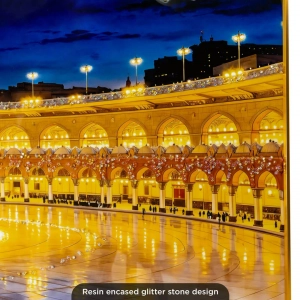 WR753-1-Holy Kaaba Night Wall Art with Allah and Muhammad Calligraphy Resin Encased Glittering Stone Aluminium Frame (10)