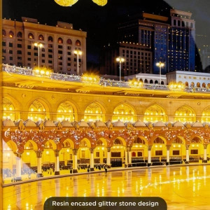 WR753-1-Holy Kaaba Night Wall Art with Allah and Muhammad Calligraphy Resin Encased Glittering Stone Aluminium Frame (6)
