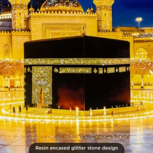 WR753-1-Holy Kaaba Night Wall Art with Allah and Muhammad Calligraphy Resin Encased Glittering Stone Aluminium Frame (7)