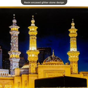 WR753-1-Holy Kaaba Night Wall Art with Allah and Muhammad Calligraphy Resin Encased Glittering Stone Aluminium Frame (8)