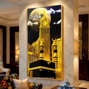 WR753-2-Makkah Clock Tower Art with Working Clock Kaaba Alhamdulillah Calligraphy Resin Glittering Stone Aluminium Frame (11)