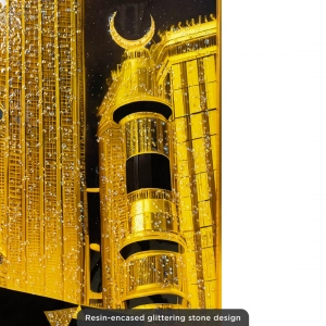 WR753-2-Makkah Clock Tower Art with Working Clock Kaaba Alhamdulillah Calligraphy Resin Glittering Stone Aluminium Frame (6)