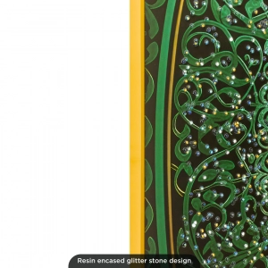 WR753-3-Green Arabesque Ayatul Kursi, Allah, Muhammad Calligraphy with Resin Encased Glittering Stone Aluminium Frame (8)