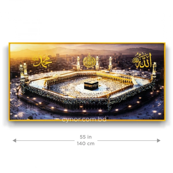 WR753-4-Golden Sunset Holy Kaaba Makkah Aerial Panorama Wall Art with Resin Encased Glittering Stone Aluminium Frame (2)