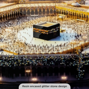 WR753-4-Golden Sunset Holy Kaaba Makkah Aerial Panorama Wall Art with Resin Encased Glittering Stone Aluminium Frame (5)