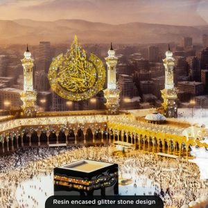 WR753-4-Golden Sunset Holy Kaaba Makkah Aerial Panorama Wall Art with Resin Encased Glittering Stone Aluminium Frame (7)