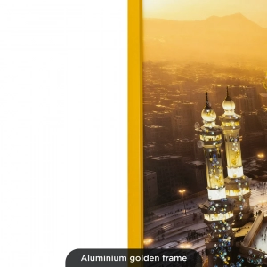 WR753-4-Golden Sunset Holy Kaaba Makkah Aerial Panorama Wall Art with Resin Encased Glittering Stone Aluminium Frame (8)