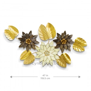 WR754-Premium Distressed Design Rustic Golden Lotus Pad And Cream Blossom Metal Wall Decor (2)