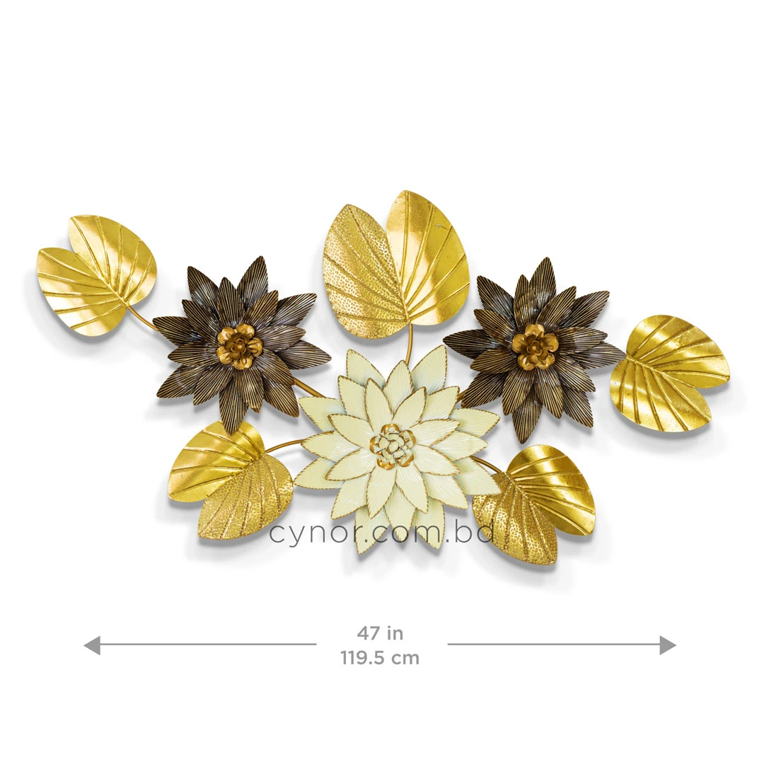WR754-Premium Distressed Design Rustic Golden Lotus Pad And Cream Blossom Metal Wall Decor (2) WR754-Premium Distressed Design Rustic Golden Lotus Pad And Cream Blossom Metal Wall Decor (2)