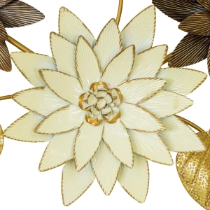 WR754-Premium Distressed Design Rustic Golden Lotus Pad And Cream Blossom Metal Wall Decor (5)