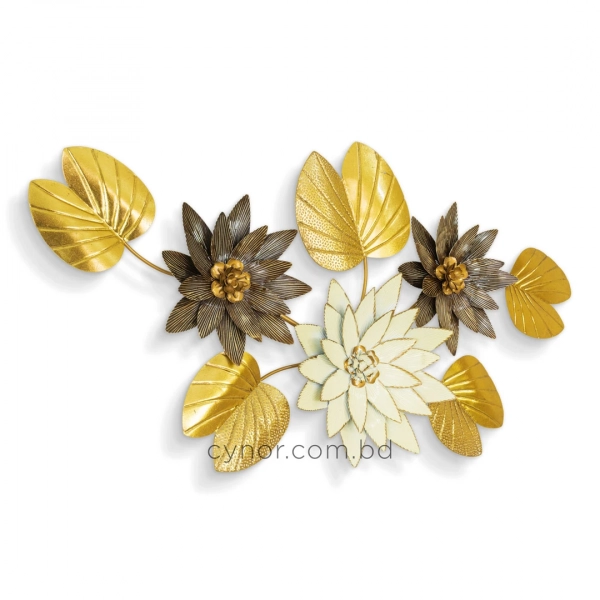WR754-Premium Distressed Design Rustic Golden Lotus Pad And Cream Blossom Metal Wall Decor (7)