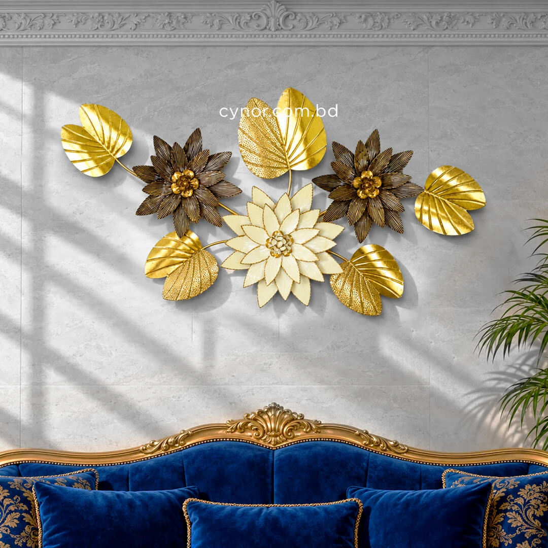 WR754-Premium Distressed Design Rustic Golden Lotus Pad And Cream Blossom Metal Wall Decor (8) WR754-Premium Distressed Design Rustic Golden Lotus Pad And Cream Blossom Metal Wall Decor (8)