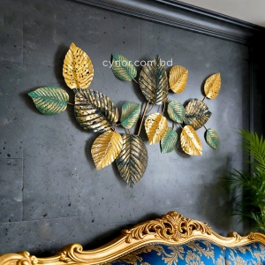 WR755-Distressed Design Rustic Golden And Green Leaf Branch Metal Wall Decor (1)