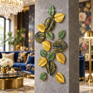 WR755-Distressed Design Rustic Golden And Green Leaf Branch Metal Wall Decor (3)