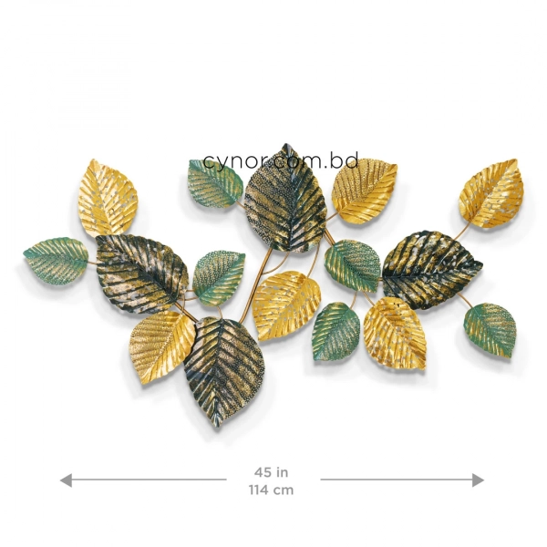 WR755-Distressed Design Rustic Golden And Green Leaf Branch Metal Wall Decor (4)