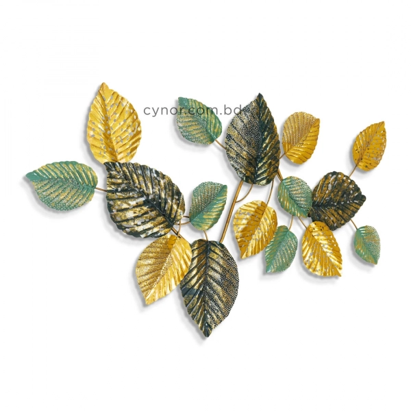 WR755-Distressed Design Rustic Golden And Green Leaf Branch Metal Wall Decor (5)