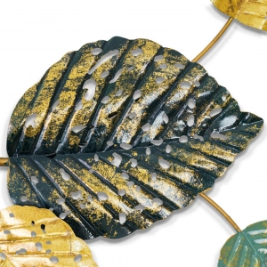 WR755-Distressed Design Rustic Golden And Green Leaf Branch Metal Wall Decor (6)