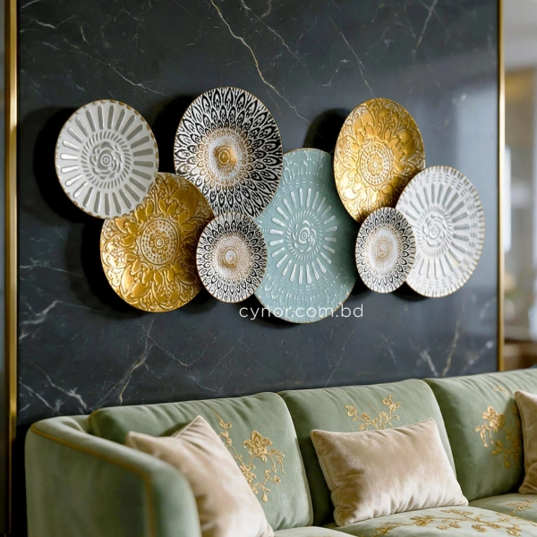 WR756-Distressed Design Rustic Golden Teal White Mandala Medallion Metal Wall Decor Art (1)