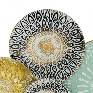 WR756-Distressed Design Rustic Golden Teal White Mandala Medallion Metal Wall Decor Art (8)