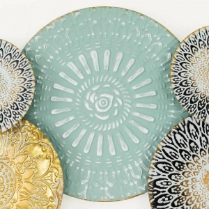 WR756-Distressed Design Rustic Golden Teal White Mandala Medallion Metal Wall Decor Art (9)