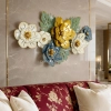 WR757-Premium Distressed Design Rustic Golden Green Blue Floral Monstera Leaf Metal Wall Decor (1)